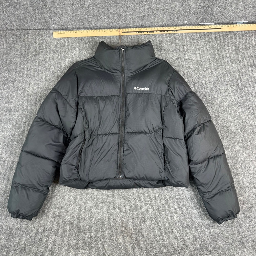 Columbia Puffer Jacket Womens Size L Black Cropped Full Zip Quilted Insulated